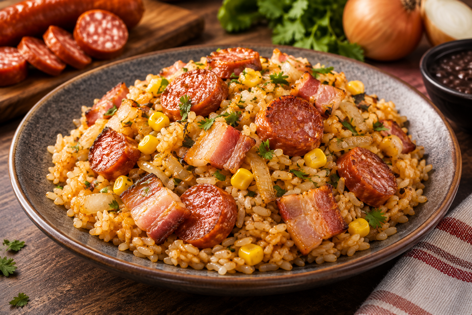 Arroz montanero con chorizo y tocineta