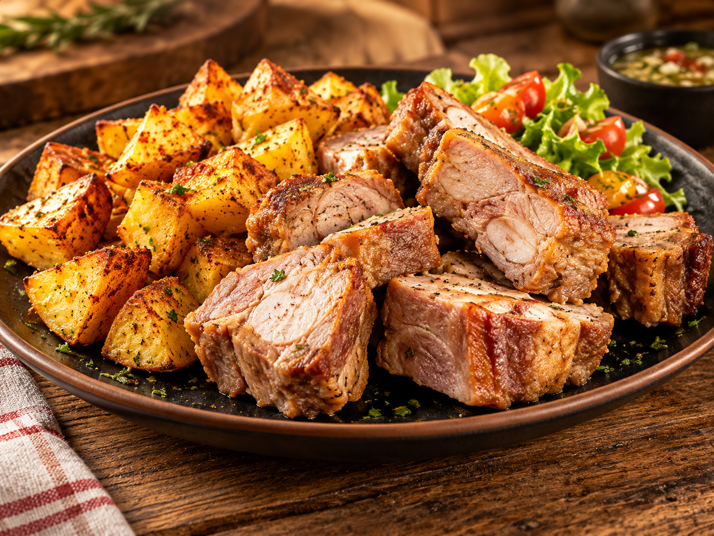 Costilla ahumada al horno con papa rustica