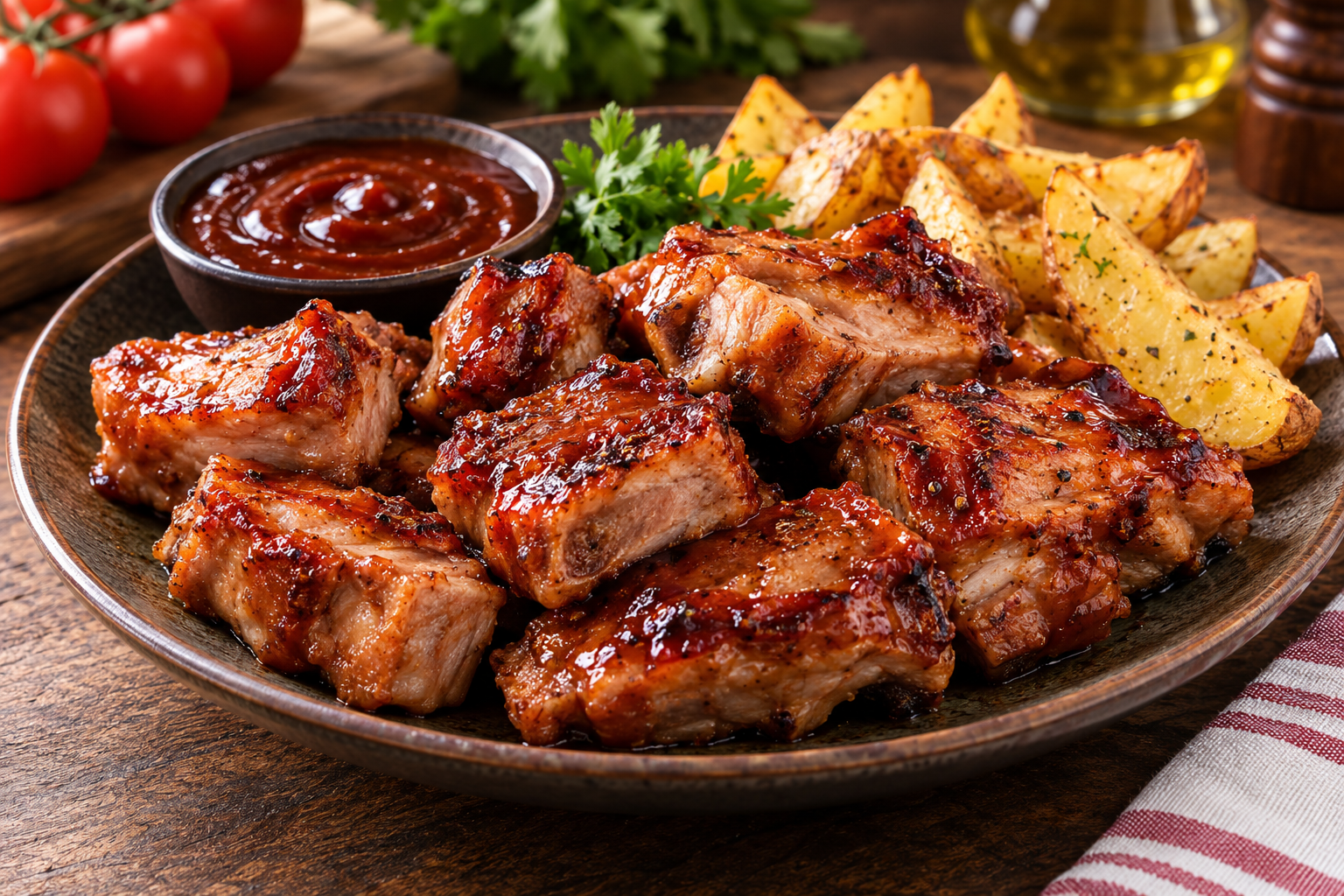 Costillas ahumadas glaseadas con BBQ