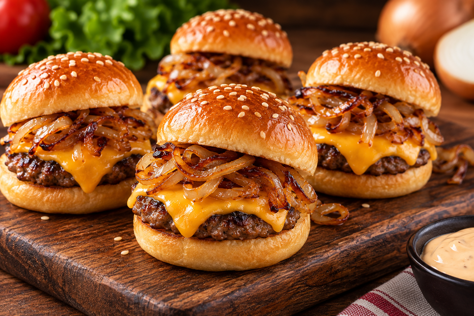 Mini sliders de hamburguesa con cebolla crispy