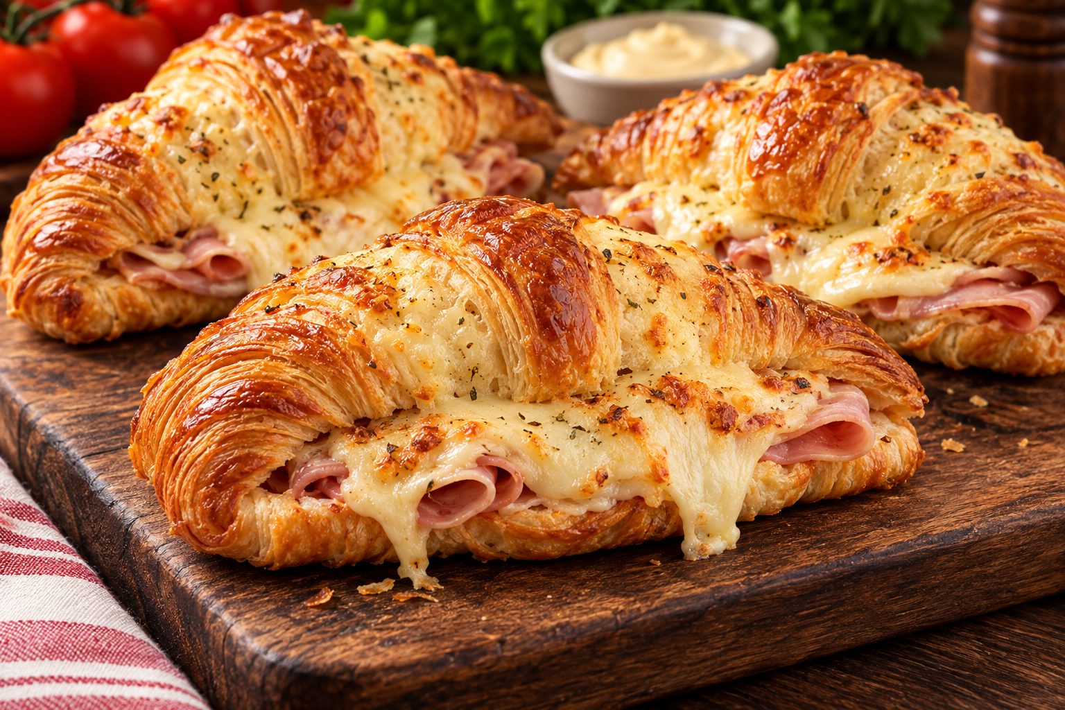 Croissant de jamon y queso gratinado