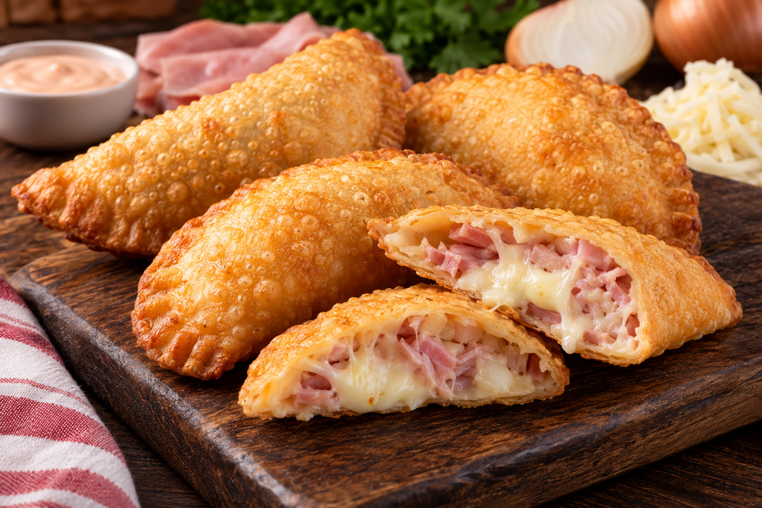 Empanadas crujientes de jamon ahumado y queso