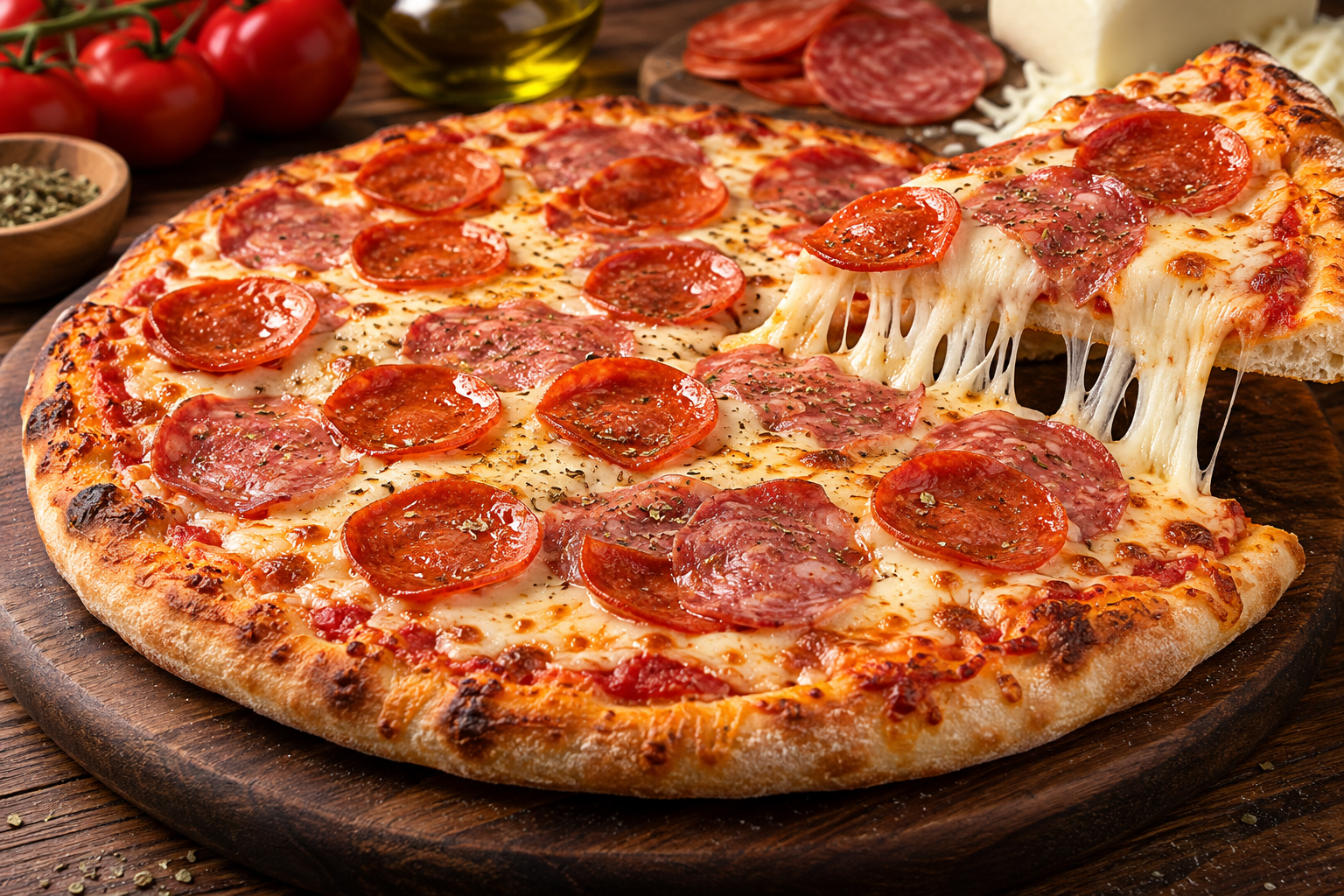 Pizza artesanal de salami y pepperoni