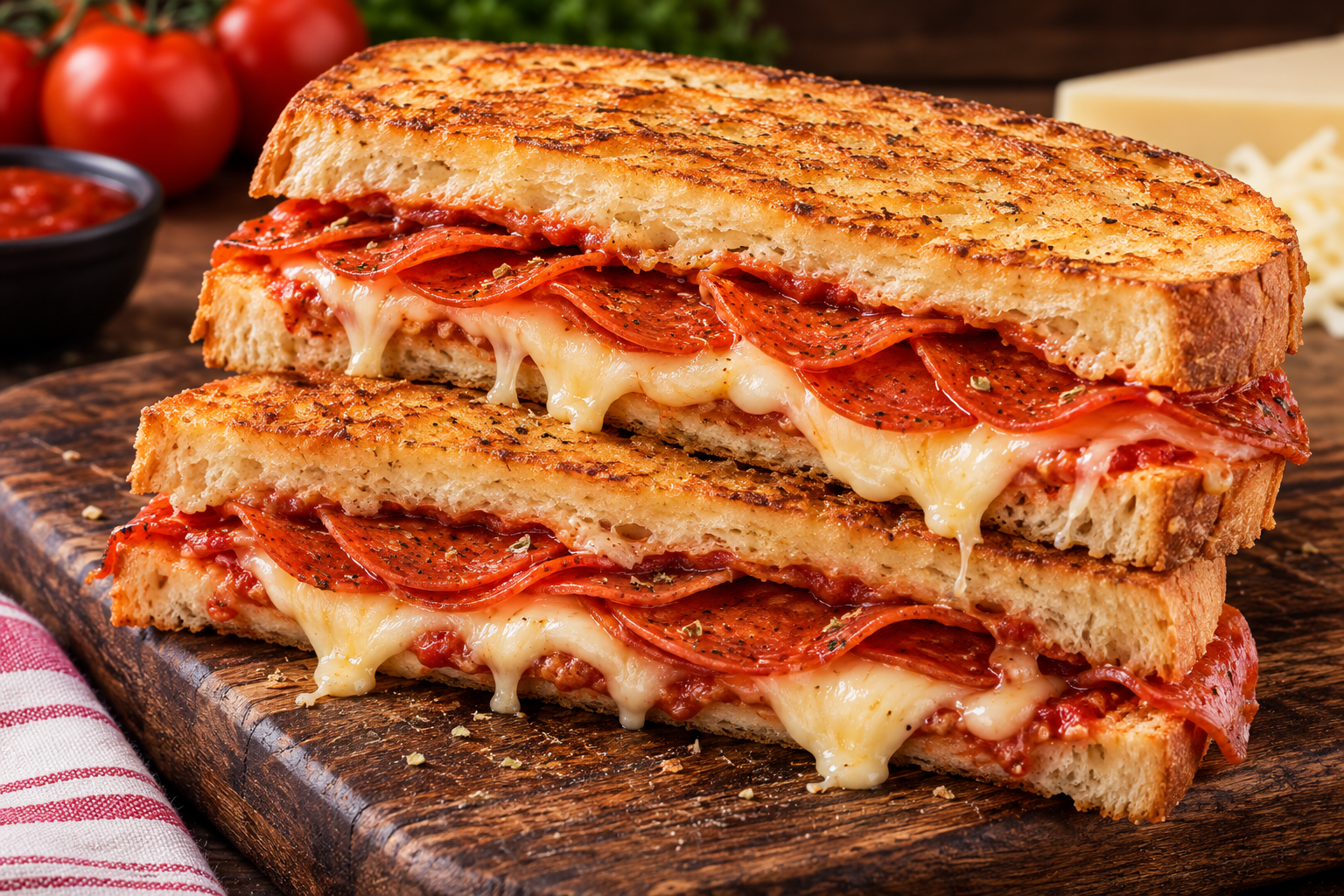 Sandwich caliente de pepperoni y queso