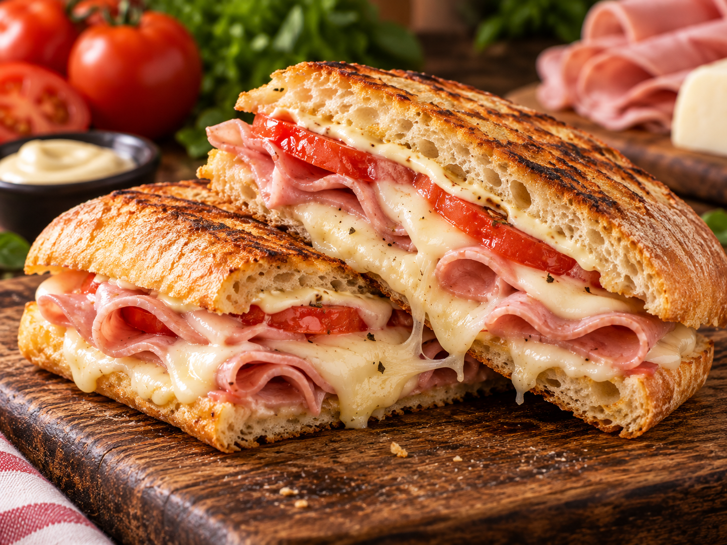 Panini de mortadela con queso y tomate