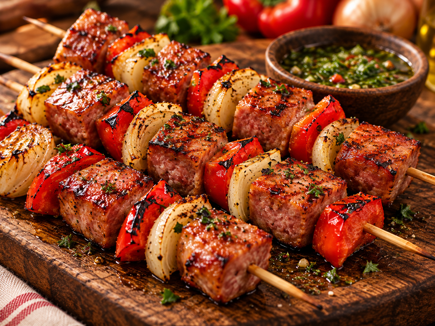 Pinchos de salchichon gourmet y vegetales